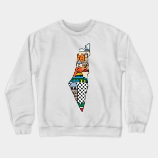 I Love Palestine My Homeland Palestinian Map with Kufiya Hatta Pattern and Most Sacred Cites In Jerusalem -blk Crewneck Sweatshirt